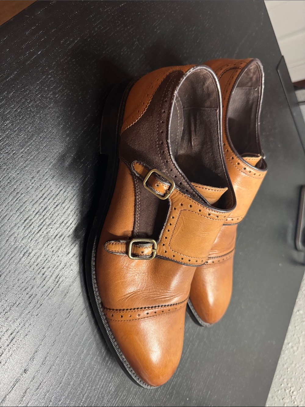 Men's Double Monk Strap Dress Shoes in Cognac Leather - Picture 3 of 5